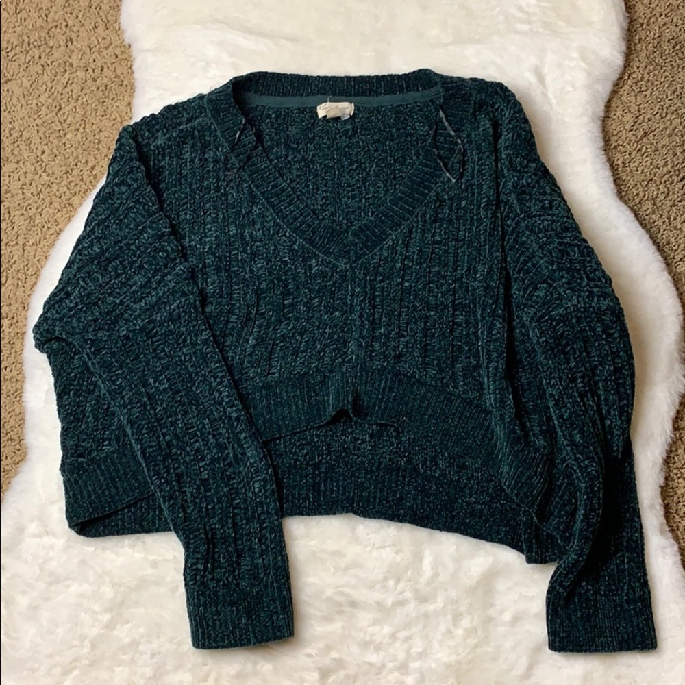 Silence + noise soft cropped cable knit sweater xs